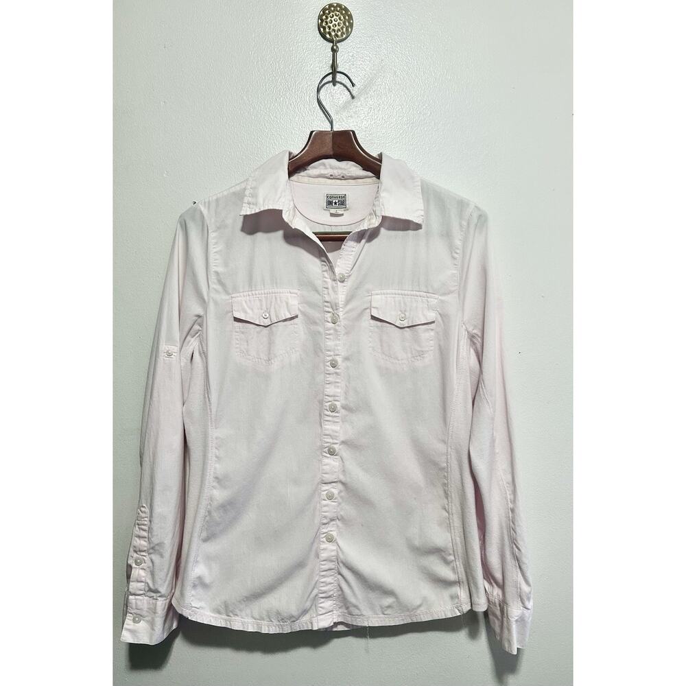 Converse One Star Women's Long Sleeve Button-Up Shirt Pink Size Large L Cotton